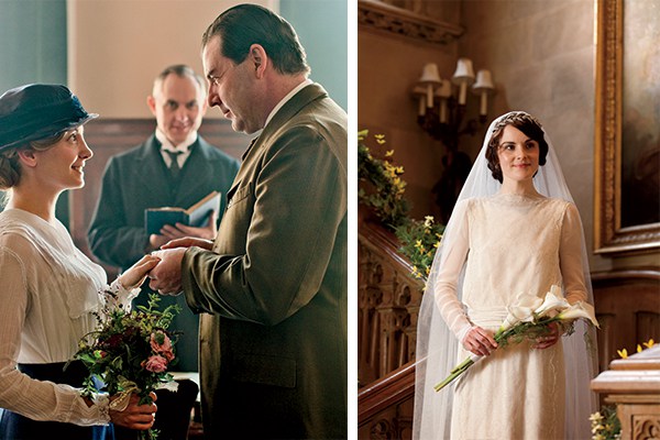 Of course, flowers played a part in on-screen weddings, both upstairs Lady Mary to Matthew Crawley, and downstairs, a hurried civil ceremony for Anna and Mr. Bates. Photo © NICK BRIGGS/CARNIVAL FILM & TELEVISION LIMITED FOR MASTERPIECE