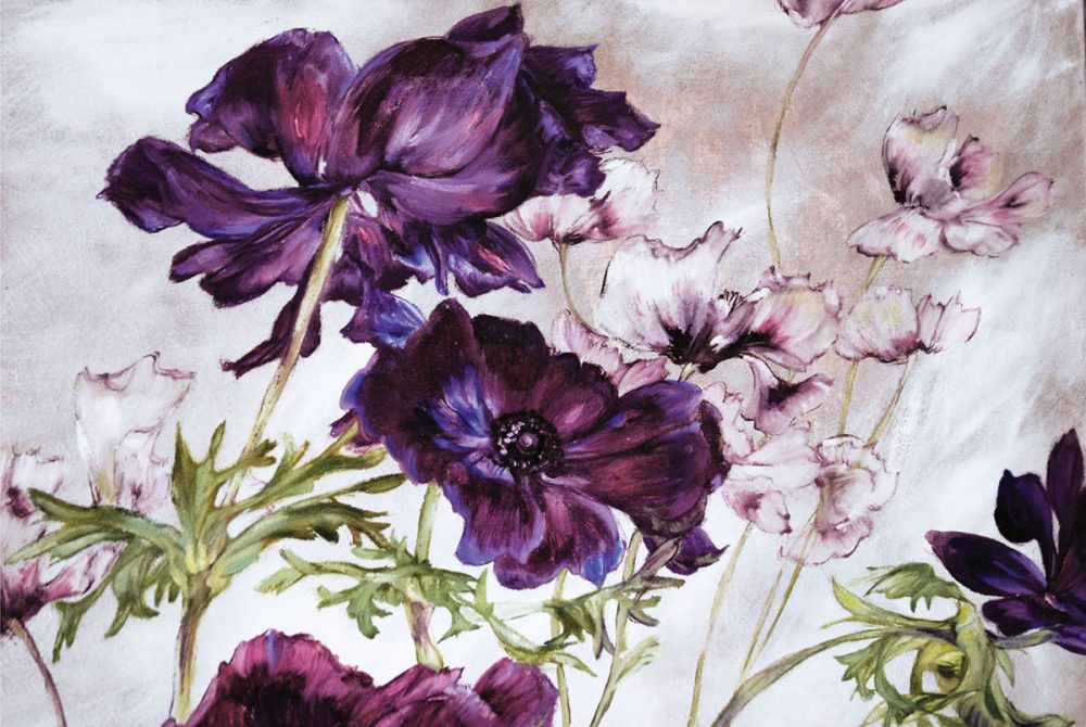 Claire Basler painting of anemones and irises
