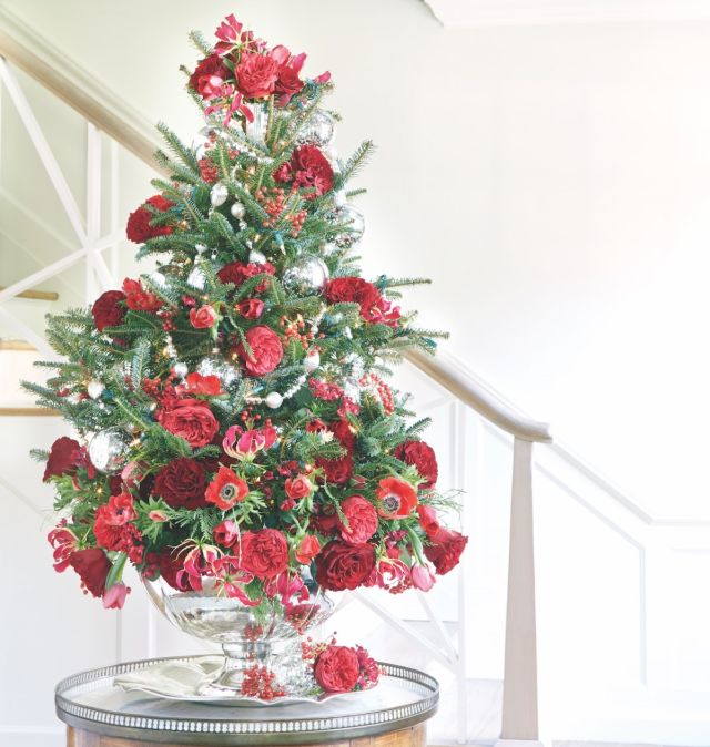 tabletop christmas tree, floral christmas tree