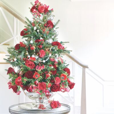 tabletop christmas tree, floral christmas tree