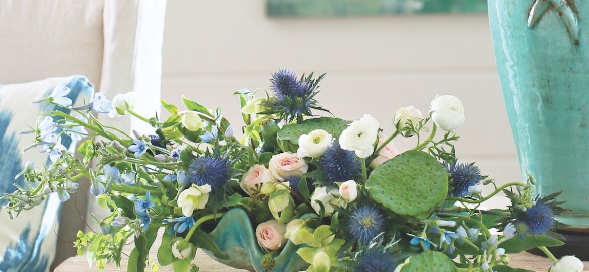myrtie blue flowers, beach florists
