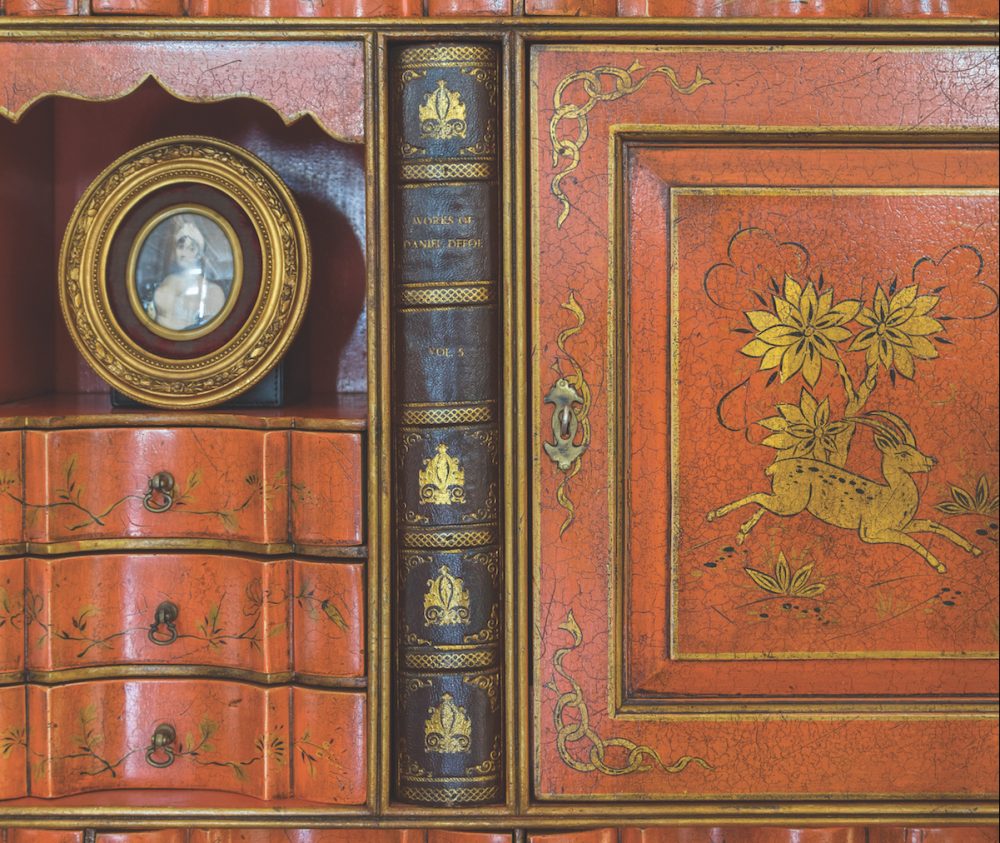 A polychrome secretary with chinoiserie decoration