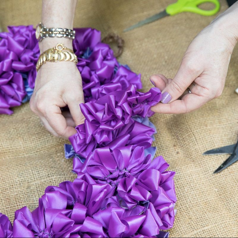 ruched ribbon galrand, Laura Dowling wreaths