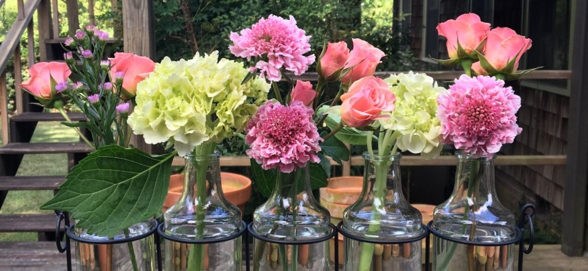 windowsill arrangement, bud vases