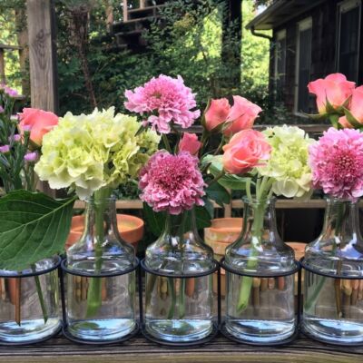 windowsill arrangement, bud vases