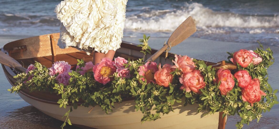 Romantic flower arrangements, Rowboat wedding flowers