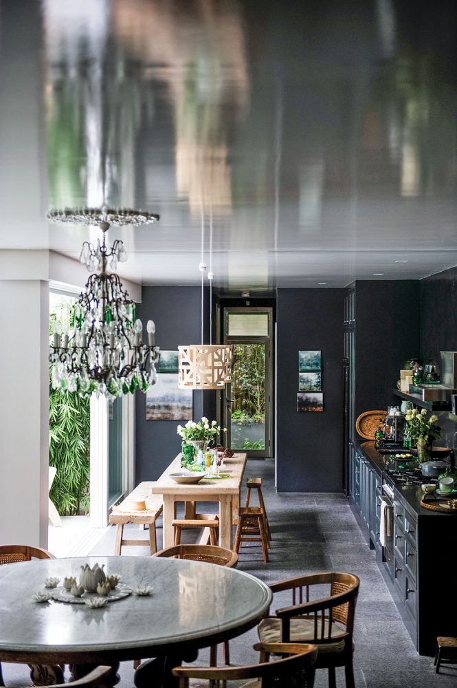 Kitchen paint color choice and luxury home decor in Marcella Kaspar and Mark Cooper's open-air home. 