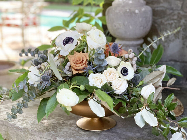 compote vase flower arrangement