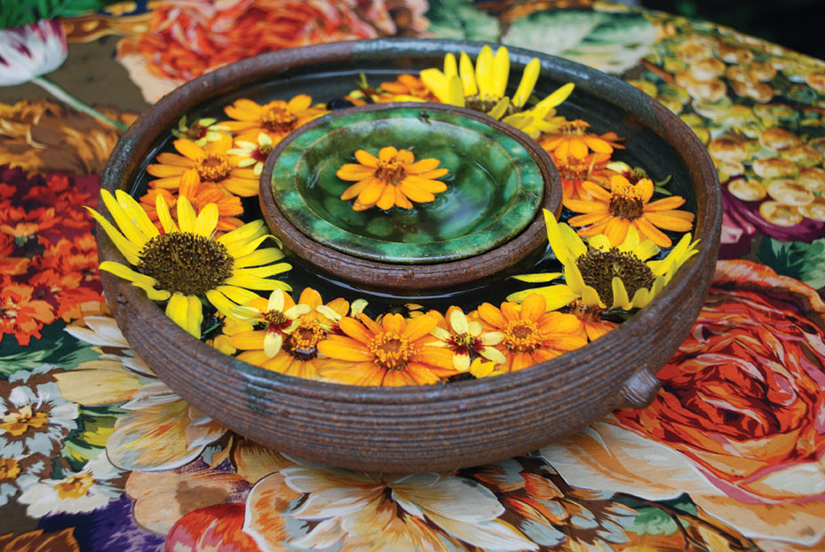 Ryan Gainey Flower Ring with zinnias and sunflowers