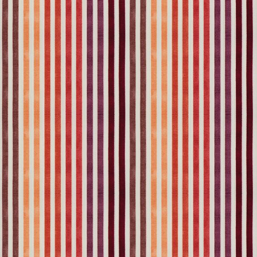 Fabric with narrow stripes grouped by color in a range of autumn hues, alternating with white stripes