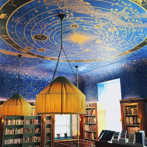 Painted ceiling at Albertine, New York City Book Shop