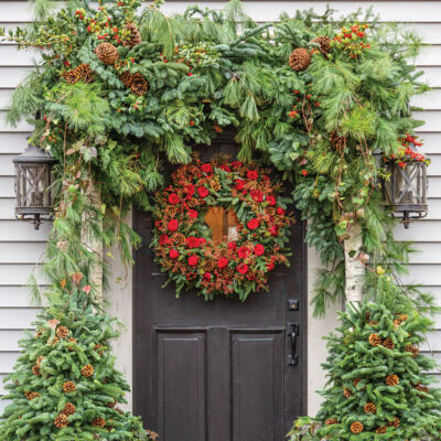 front door wreath and garland