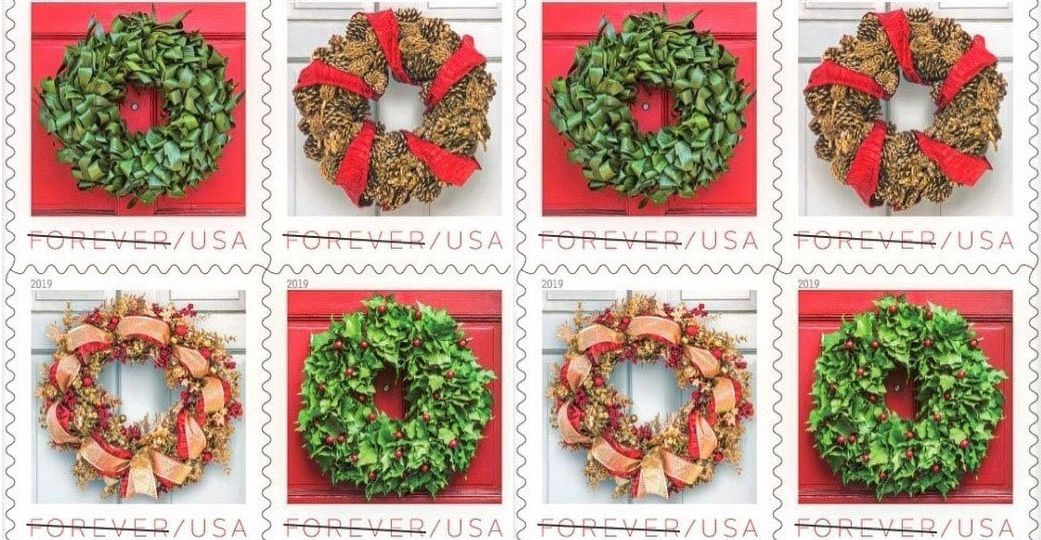 USPS holiday wreath stamps from Laura Dowling