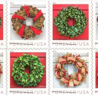 USPS holiday wreath stamps from Laura Dowling