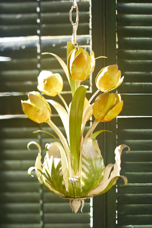 tole yellow tulip chandelier