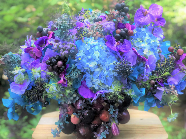 blue floral arrangement by Laura Dowling