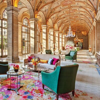 floral rug in the arched lobby of The Breakers hotel in Palm Beach