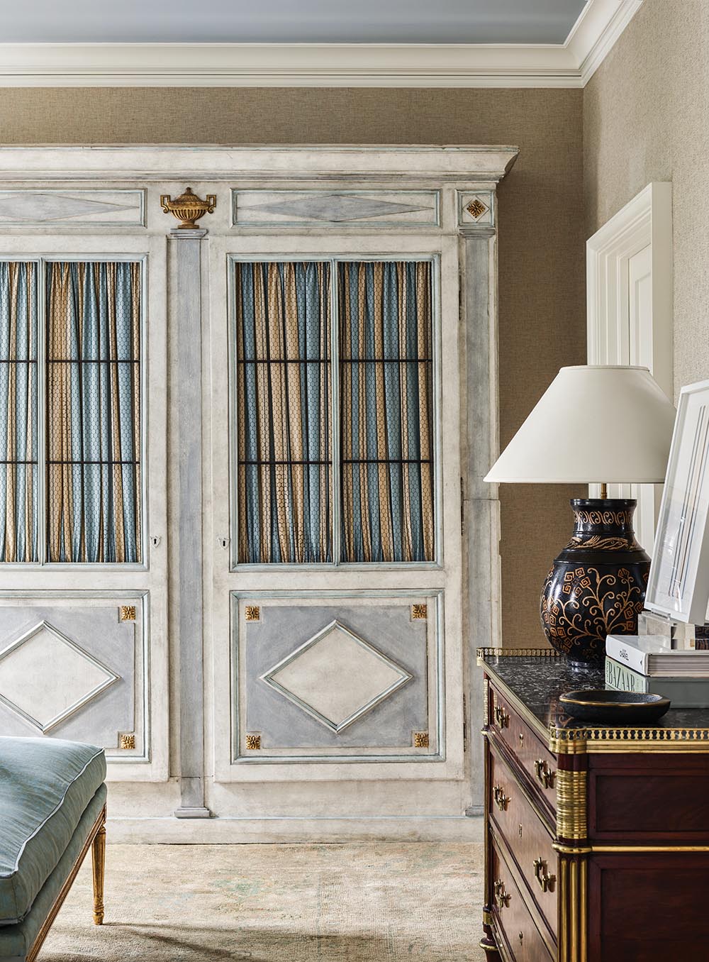 Large 19th-century cabinet that Tristan Harstan found in France to use in the second story bedroom he and Beth Webb designed for the Flower Showhouse