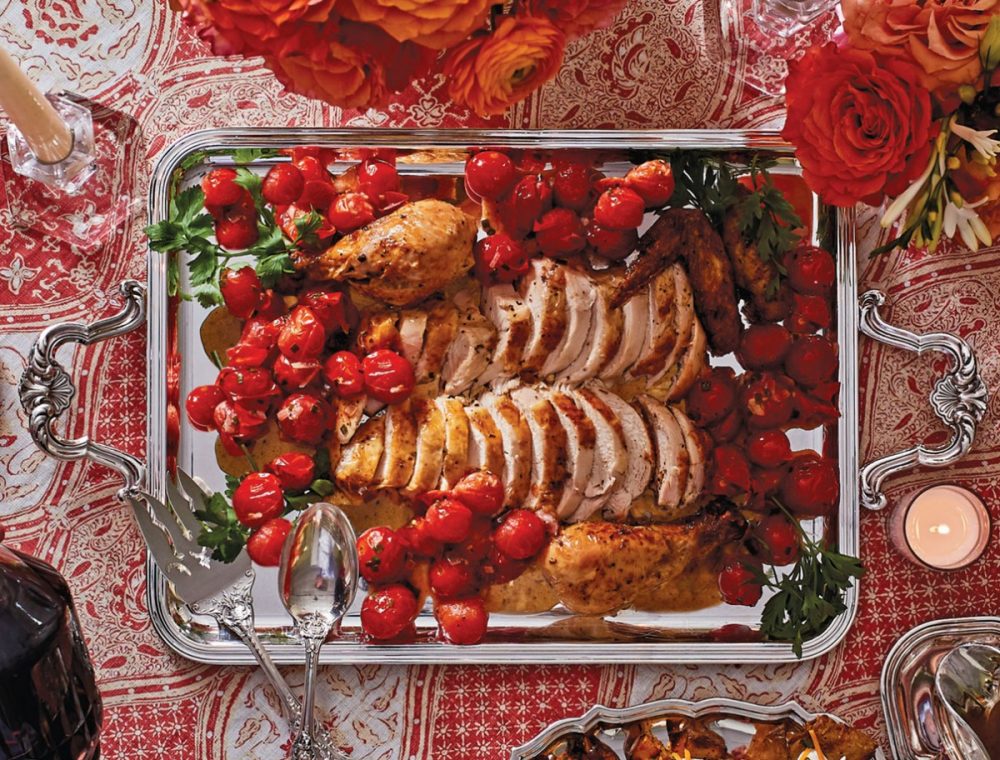 Alex Hitz's Guaranteed: The Perfect Roast Chicken with Roasted Chicken on a silver serving tray