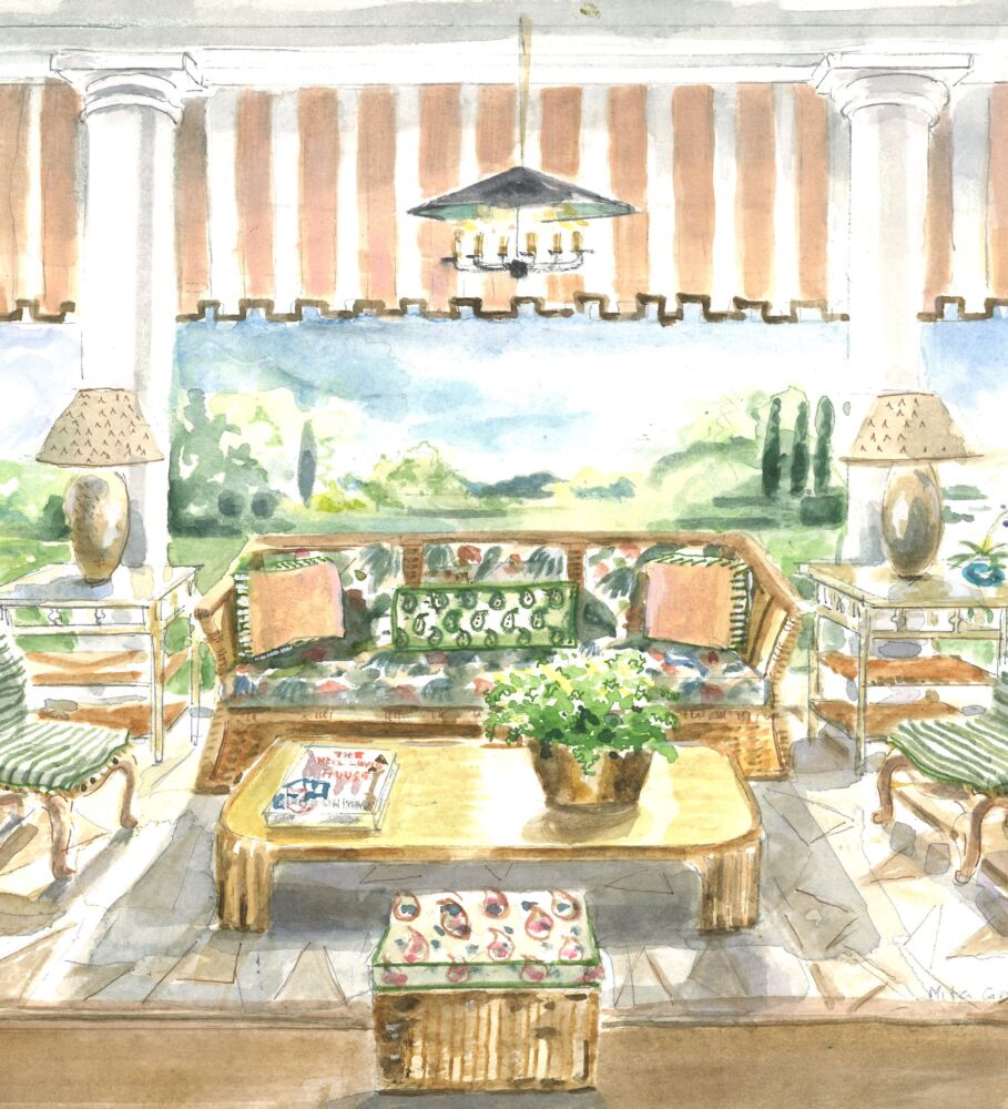 Artist's rendering of a screened porch designed by Ashley Whittaker