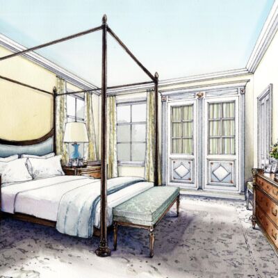 Artist's rendering of Beth Webb designed bedroom