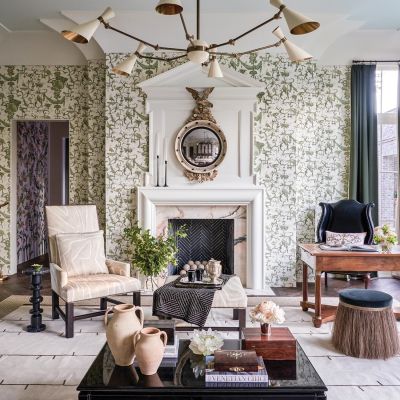 Ashley Gilbreath designed living room in the Flower magazine Baton Rouge showhouse.