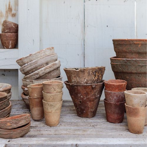 stacks of rustic clay pots