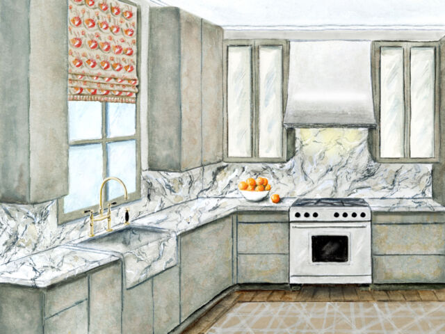 Artist's rendering of catering kitchen designed by Melanie Millner
