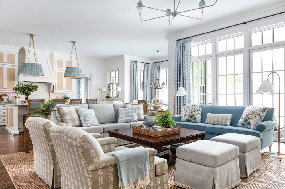 Pale blues make for an open and fresh feeling living room.