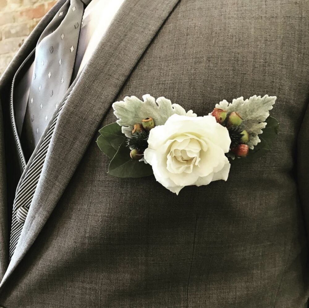 White and silver floral pocket square