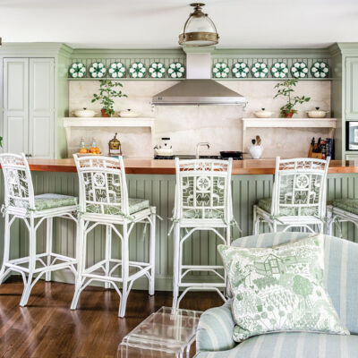 muted green kitchen designed by James Farmer