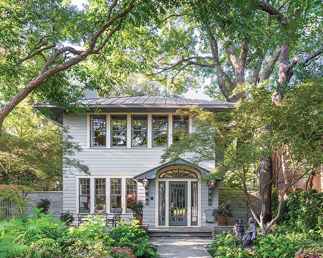 front view of a historic Highland Park home featuring interiors by Denise McGaha