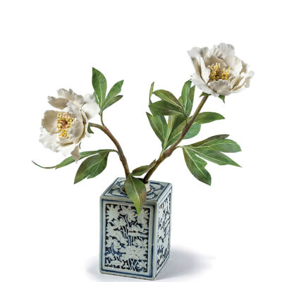 Tree peonies in an antique Chinese tea caddy by porcelain sculptor Vladimir Kanevsky