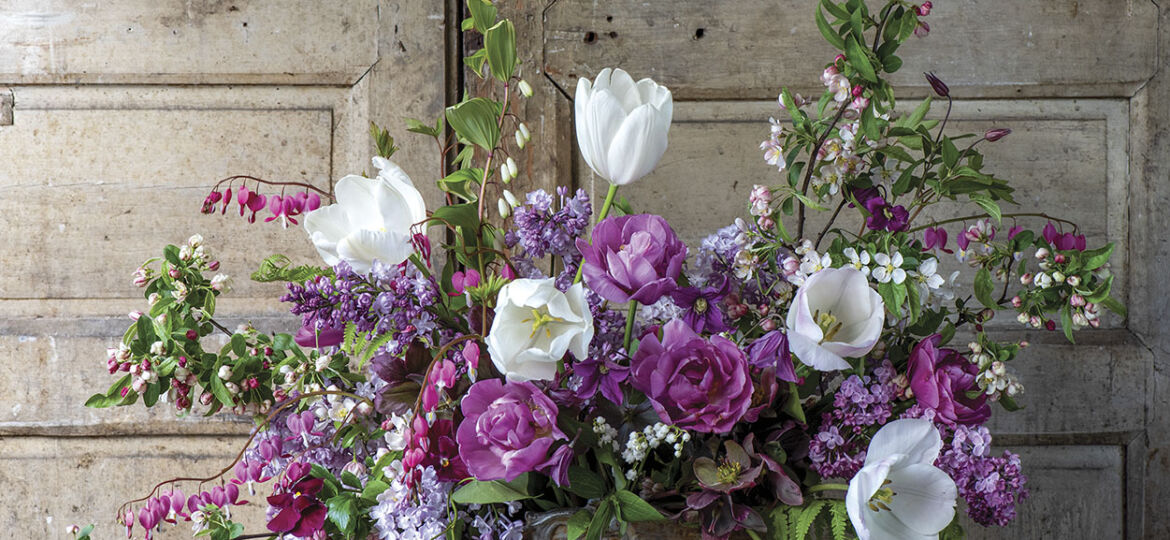 purple spring floral arrangement by Sandra Sigman