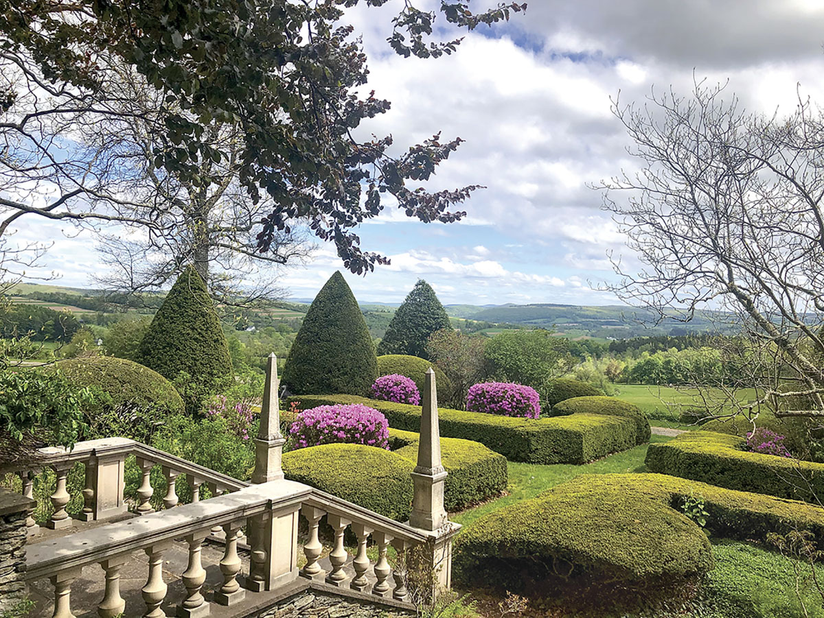 The garden at Wethersfield in springtime with the Taconic Range in the background