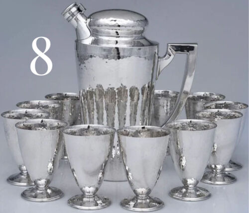 silver martini shaker and cups set