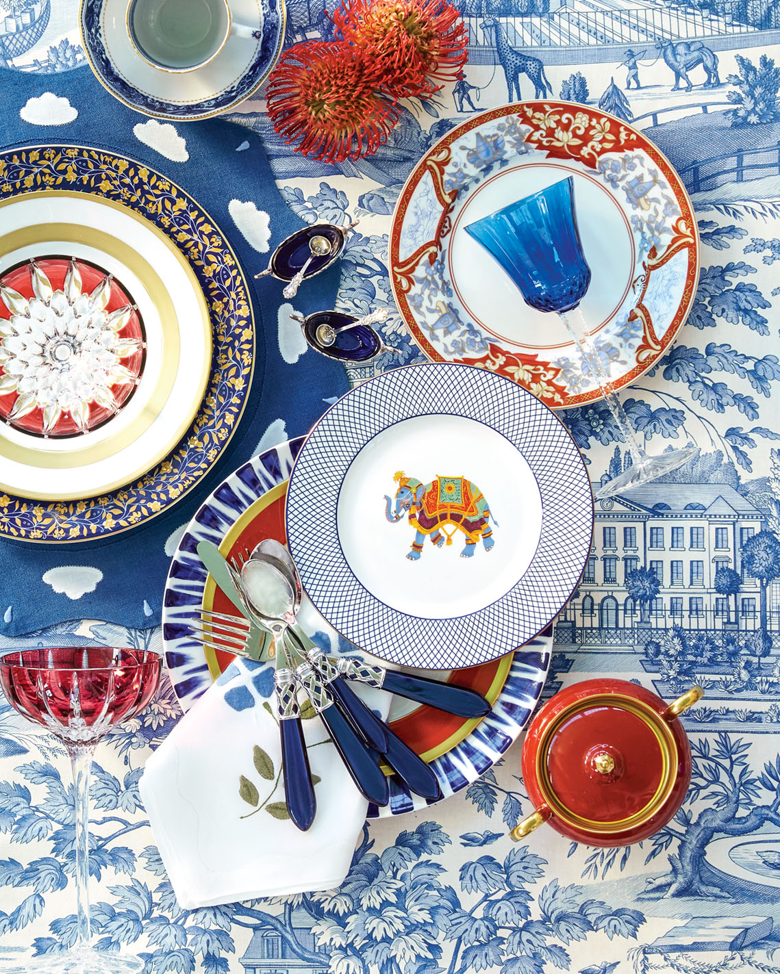 Luxe red, white, and blue tableware