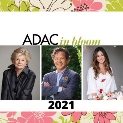 Portraits of ADAC in Bloom 2021 speakers, interior designer Charlotte Moss, landscape designer Fernando Wong, and floral designer Paulina Nieliwocki of Blue Jasmine