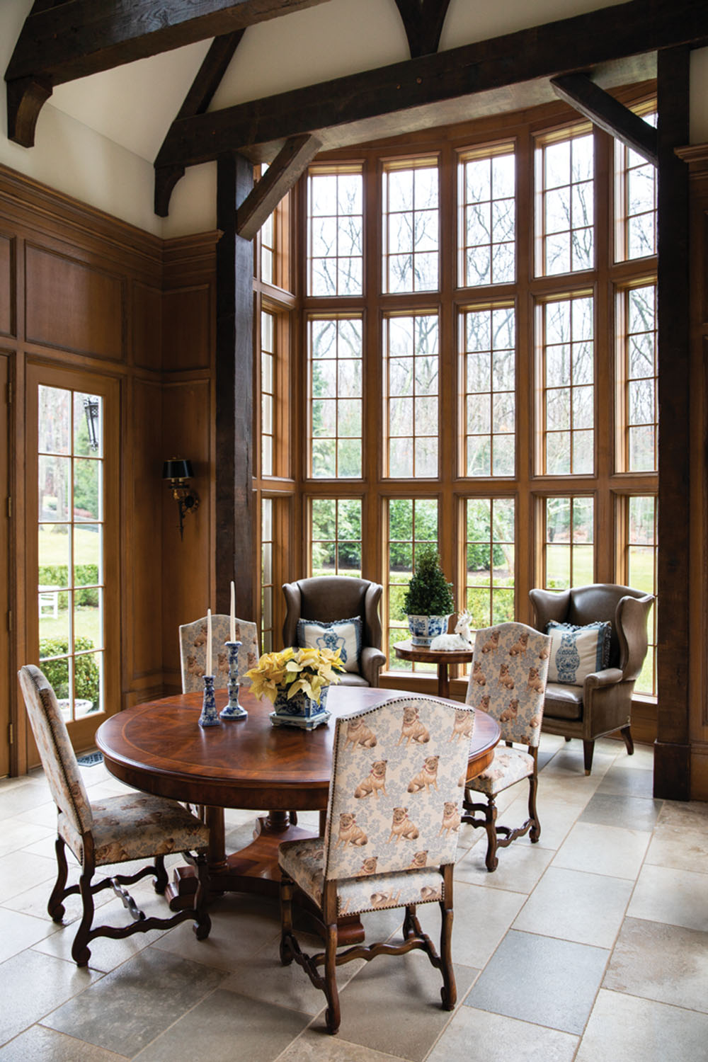 The Enchanted Home, breakfast room decor, wood paneling, bay window