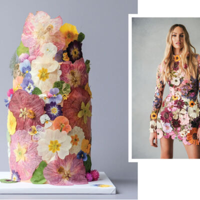 Pressed flower 3-tier cake by Emma Dodi and the high-fashion inspiration