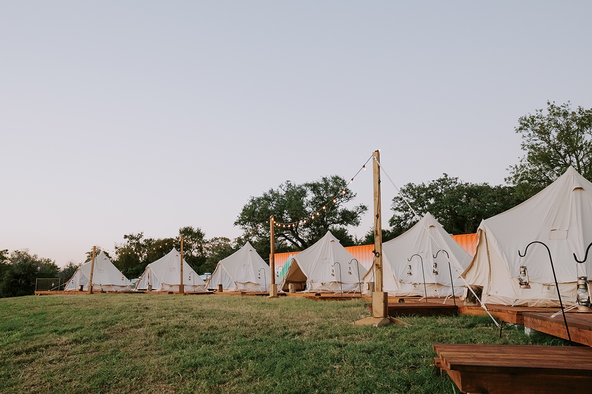 Line of glamping tents at Camp Round Top