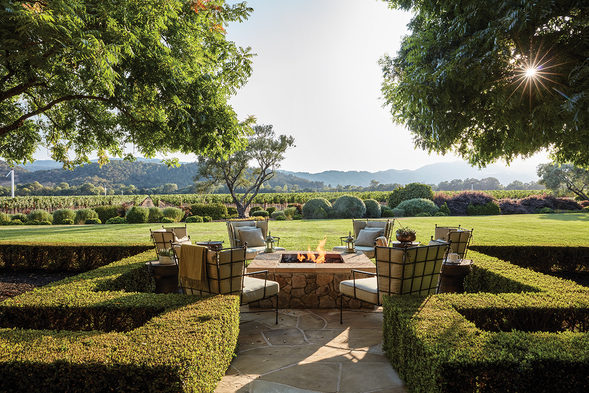 Fire pit on terrace overlooking the vineyard
