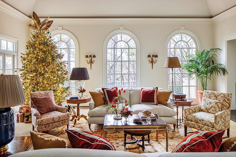 Living room designed by Zoe Gowen with Christmas tree