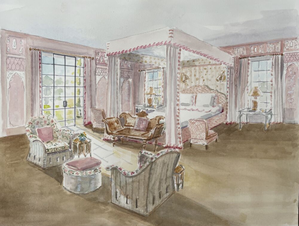 Artist's rendering of the Primary Bedroom designed by Cathy Kincaid
