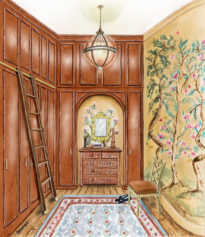 Artist's rendering of the gentleman's closet designed by Don Easterling and Nina Long