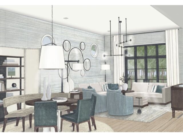 Artist's rendering of Ray Booth designed family room