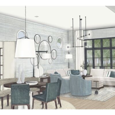 Artist's rendering of Ray Booth designed family room