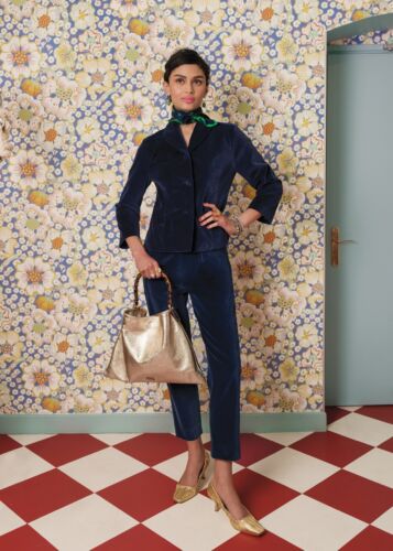 Fall 2022 navy and gold look from Frances Valentine