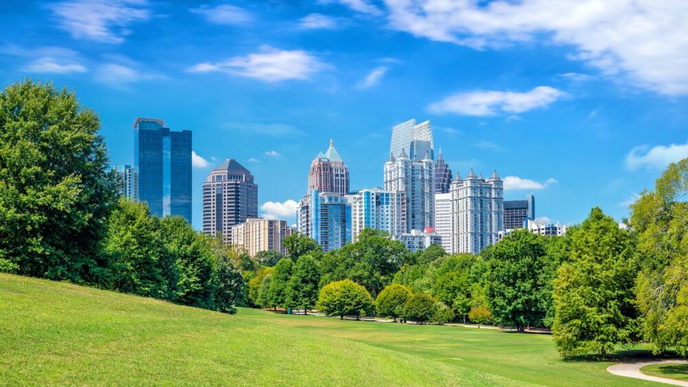 Atlanta, Georgia skyline, midtown seen from the park.