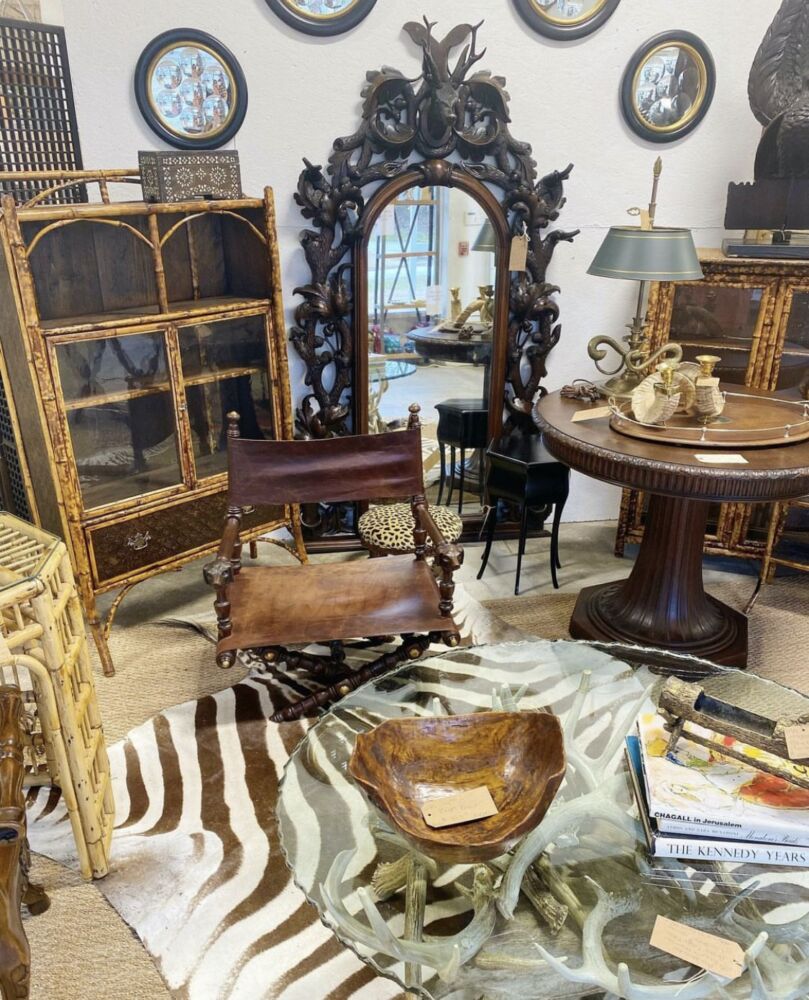 Zebra skin, mirror, cabinet and other furniture at Peachtree Battle Antiques